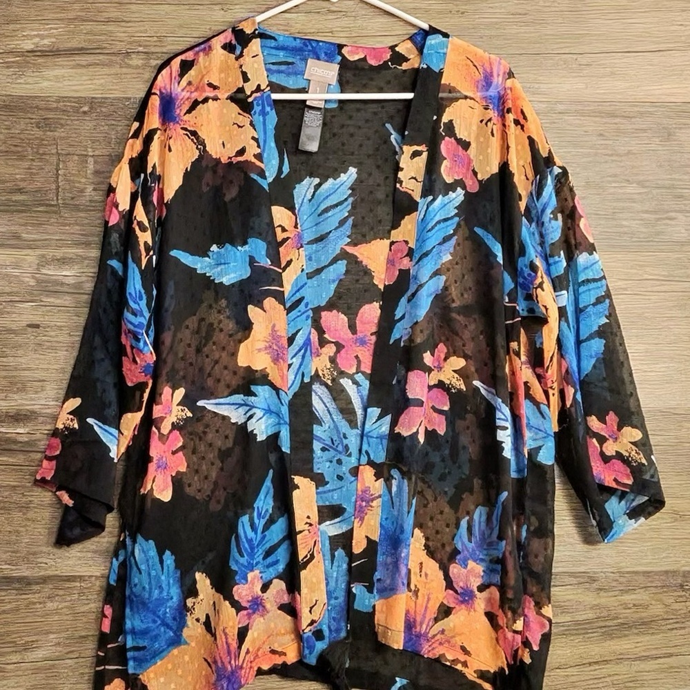 Chico's Multicolor Floral Sheer Kimono Blouse